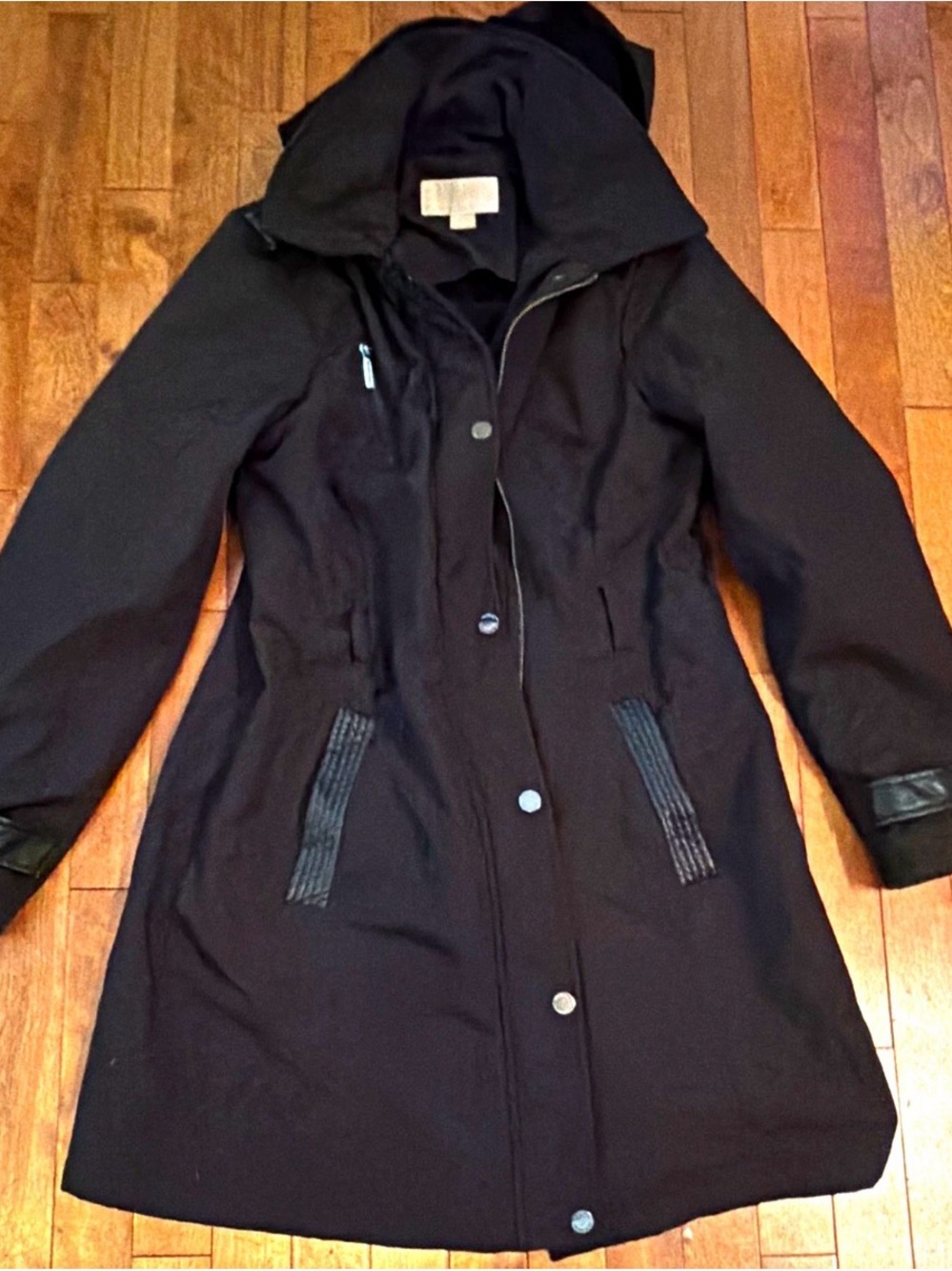 Michael Kors Black Long Hooded Trench Coat